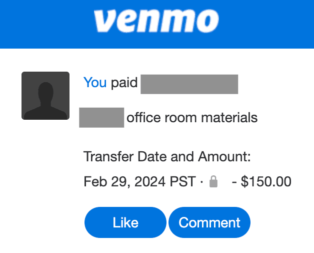 Venmo payment confirmation email as it appears in Gmail