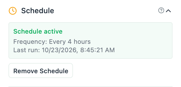 Xtractor sidebar showing an active schedule running every 4 hours